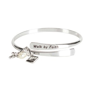 Dicksons 30-4969T Walk By Faith Cross One Size Silver Plated Metal Women's Charm Stretch Bracelet - 1 of 2