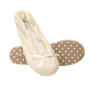 Jessica Simpson Women's Satin Ballerina Yoga Slipper with Bow - 1 of 4