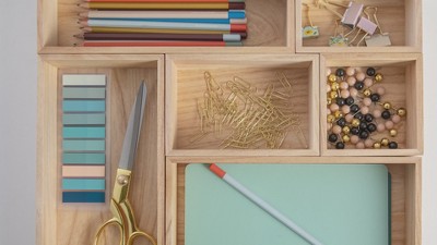 Light Natural 6-Piece Paulownia Wood Desk Drawer Organizer Set