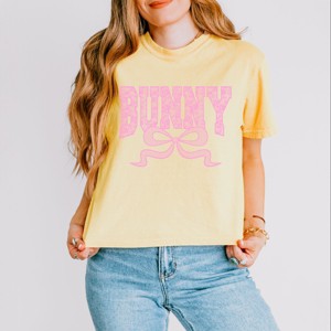 Bunny Pink Lace - Women's Boxy Crop Top Graphic T-Shirt - 1 of 4