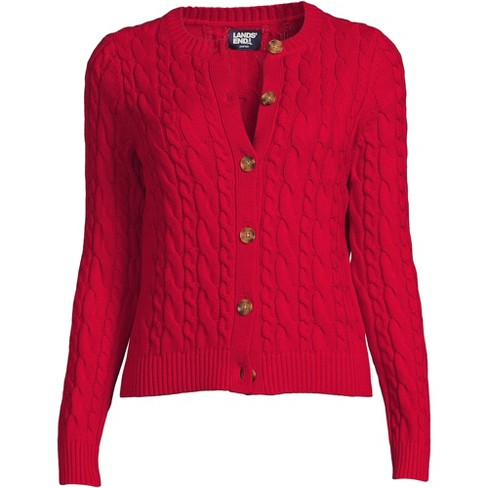 Lands' End Women's Cotton Drifter Cable Cardigan Sweater - X-small - Rich  Red : Target