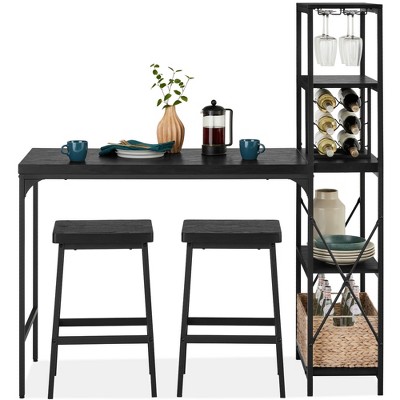 Best Choice Products 3-Piece Bar Height Dining Set w/ Bottle Rack, Glass Storage, 5 Shelves
