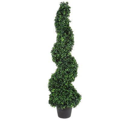 Nature Spring Spiral Faux Potted Boxwood Topiary Tree - 50"