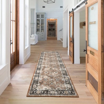 Washable Vintage Rug Non Slip Low Pile Rug Soft Floral Distressed Throw Floor Cover Foldable Indoor Carpet for Living Room Bedroom Playroom Nursery