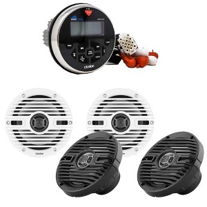 Clarion GR1BT Digital Media Receiver (Gauge Style) with (2) CMS-651-CWB 6.5-inch Marine Coaxial Speakers, Classic Grilles - 1 of 4