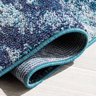 Blue and Grey Square Synthetic Flat Woven Area Rug