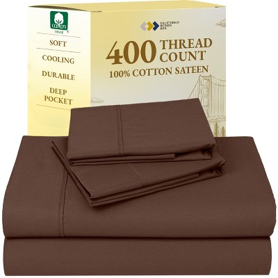 Cotton Sheets Set - Softest 400 Thread Count Bed Sheets, 100% Cotton Sateen, Cooling, Deep Pocket by California Design Den