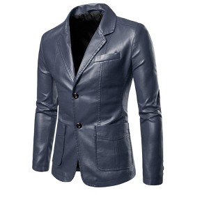 INSPIRE CHIC Men's Faux Leather Slim Fit Notched Lapel Sports Coat - 1 of 4