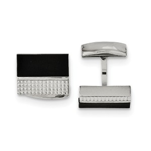 Black Bow Jewelry Men's Stainless Steel and Black Agate Textured Rectangular Cuff Links - 1 of 3