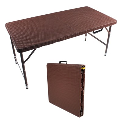 VisioGear Small Outdoor Folding Table with Handle, Portable Outdoor Folding Table for Travel, Camping, Brown, 49.21"*24"*29"