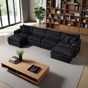 143.31" Chenille U-Shaped Modular Cloud Sectional Sofa, 6-Piece Set - 1 of 4