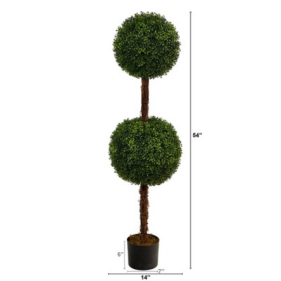 Elegant 54" Double Ball Boxwood Topiary in Black Planter