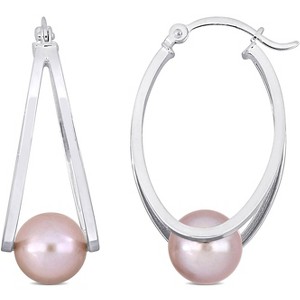 EVERLY JEWELRY | 8-8.5mm Cultured Freshwater Pearl Hoop Earrings in Sterling Silver – Multiple Pearl color Options. - 1 of 4