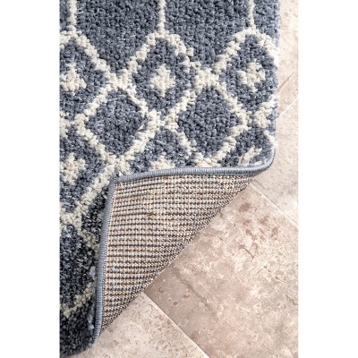 Gray and Ivory Round Moroccan Trellis Shag Area Rug