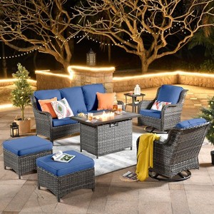 HOMLUX Outdoor Swivel Rocking Chairs with Fire Pit Table Set Patio Furniture Set - 1 of 4