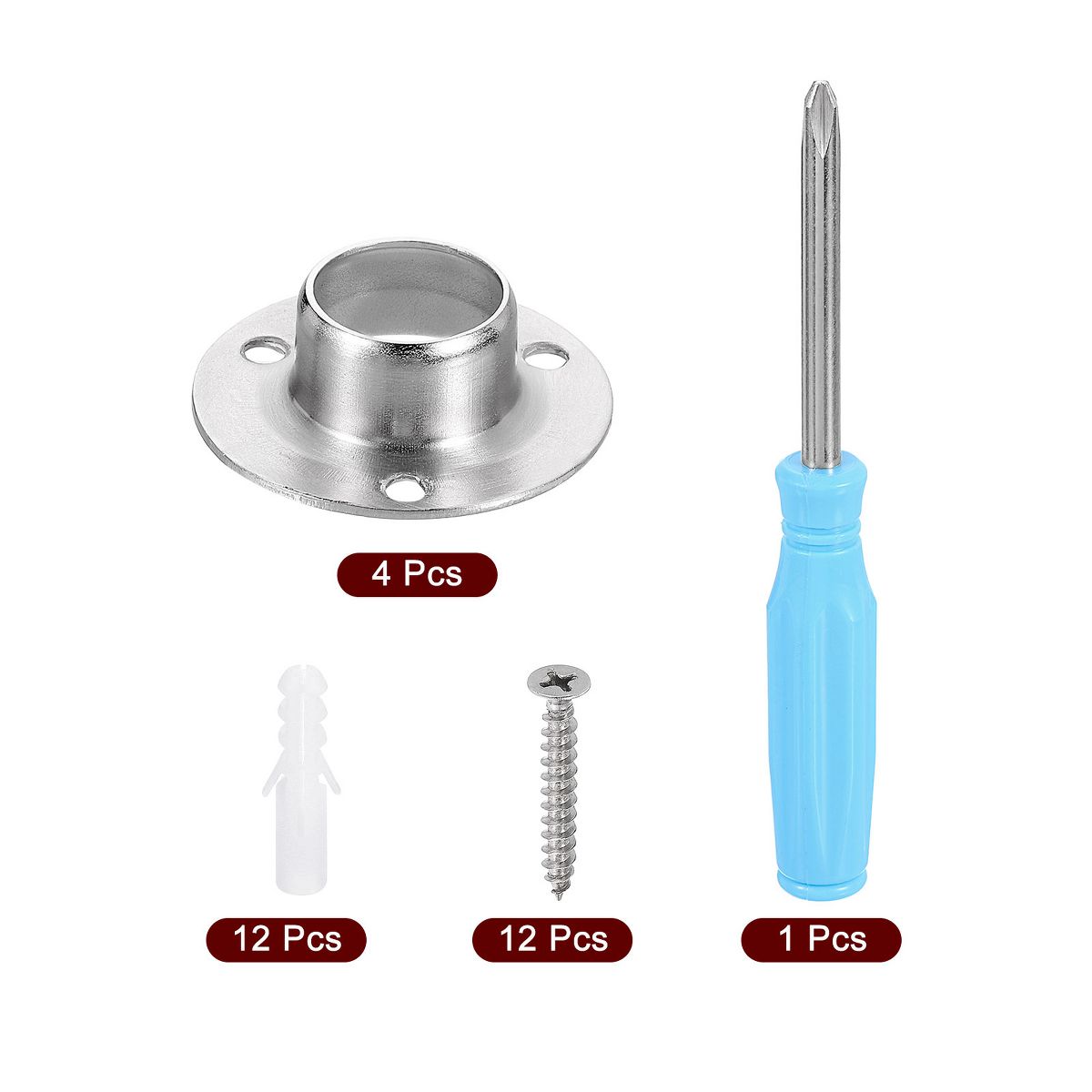 Unique Bargains O-Shaped Stainless Steel Closet Shower Rod Holder 4 Pcs - thumbnail 3