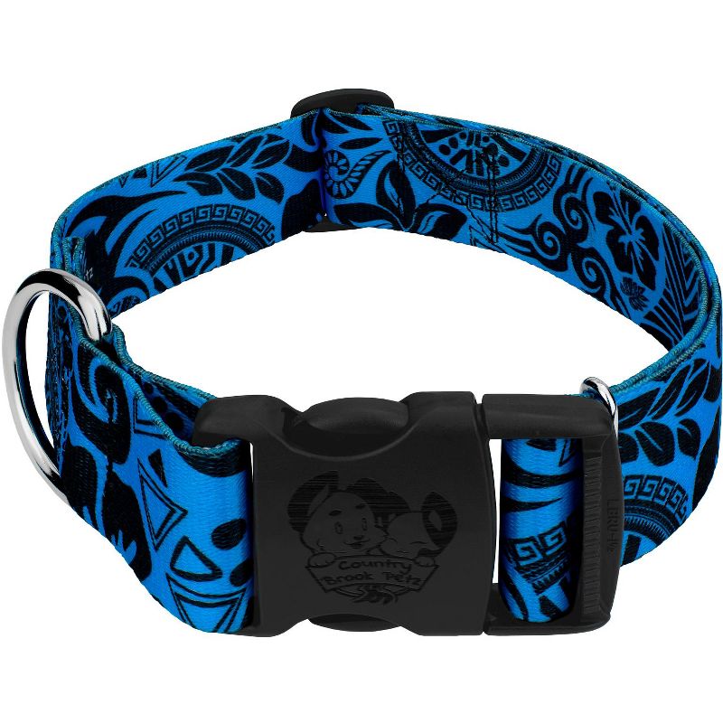 Country Brook Petz 1 1/2 Inch Deluxe Blue Polynesian Dog Collar, 1 of 5