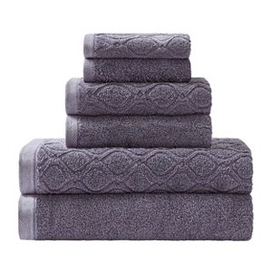 Cotton 6-Piece Bath Towel Set, Set Includes: Bath, Hand, and Face Towels, Denim Wash Diamond Jacquard and Classic Solid Terry Weave by Blue Nile Mills - 1 of 4