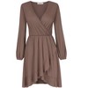 Womens Deep V Neck Mini Dress Long Sleeve Elastic Waist A Line Casual Wrap Midi Dress - 4 of 4