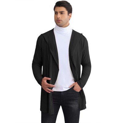 Lars Amadeus Men's Lightweight Shawl Collar Long Sleeves Hooded Cardigan