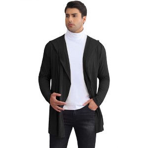 Lars Amadeus Men's Lightweight Shawl Collar Long Sleeves Hooded Cardigan - 1 of 4