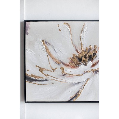 Large White and Gold Floral Canvas Print