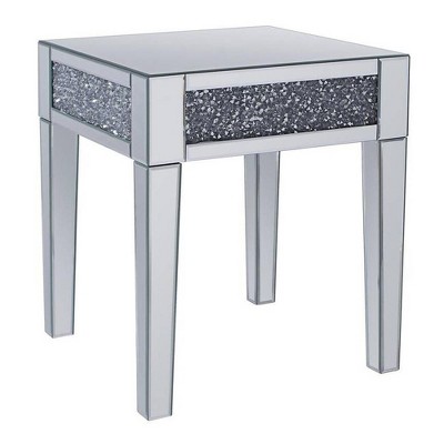 Elysian 20" Square Mirrored Wood End Table with Faux Diamond Accents