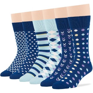 Men Cotton Patterned Dress Sock - 6 Pack - Argyle, Stripe, Dot - Shoe Size 9-12 L - Black, Brown, Navy, Blue | 7BIGSTARS KINGDOM - 1 of 3
