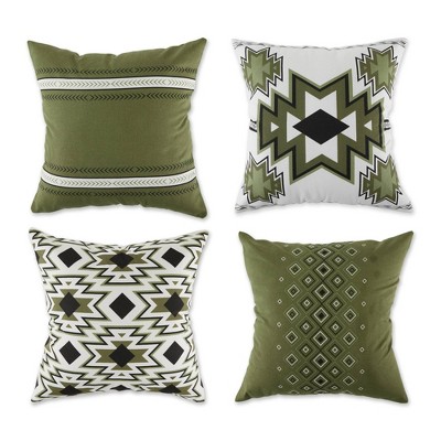 4pk 18"x18" Aztec Printed Square Throw Pillow Covers Olive - Design Imports