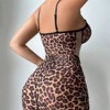 Clotth Womens Leopard Print Lingerie Set - Ruched Mesh Chemise, Elegant Babydoll with & Thong, Transparent Fishbone Bra, Leopard - 2 of 4