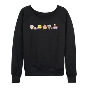 Women's - Spongebob Squarepants - Adorabob Lineup Full Color Lightweight French Terry Wide Neck Long Sleeve Shirt - 1 of 4