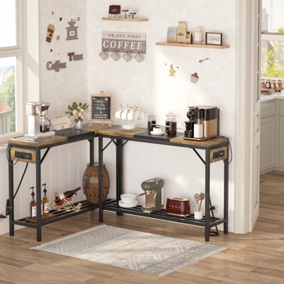 Aheaplus 40'' Console Table with Charge Station, Sofa Table with Storage Shelves