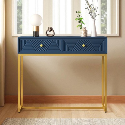 Modern Buffet Cabinet with Storage, Modern Sideboard with 2 Stripe-Design Drawers and Gold Legs, Wooden Accent Cabinet for Dining Room, Living Room