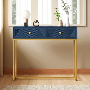 Modern Buffet Cabinet with Storage, Modern Sideboard with 2 Stripe-Design Drawers and Gold Legs, Wooden Accent Cabinet for Dining Room, Living Room - 1 of 4
