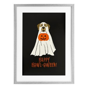 Stupell Industries Happy Howl-oween Ghost Dog Framed Print Under Glass, Gray, 14" x 20" - 1 of 4