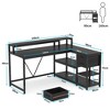 Resenkos Computer Desk, Office Desk, Study Desk,Reversible L-Shaped Desk, Industrial Corner Desk with Drawer & Shelves,Black - 2 of 4