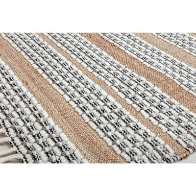 Handmade Natural Jute and Wool Striped Area Rug with Tassels