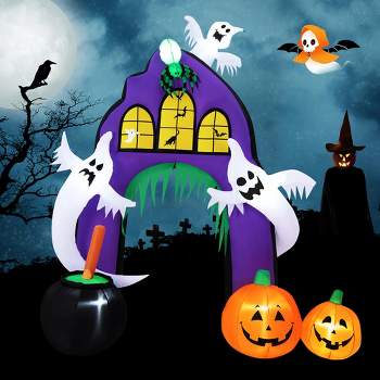 Costway 9 Ft Tall Halloween Inflatable Castle Archway Decor w/ Spider Ghosts &Built-in Lights