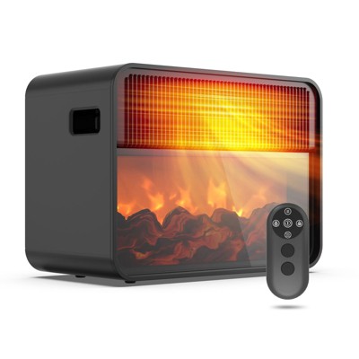 Teendow Portable Electric Heater, 3D Flame Space Heater with Thermostat, 1500W Ceramic Heating, Tip-Over & Overheat Protection for Home,Office,
