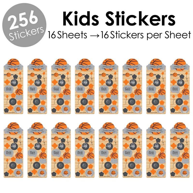 Big Dot of Happiness Nothin' but Net - Basketball - Birthday Party Favor Kids Stickers - 16 Sheets - 256 Stickers, 2 of 8