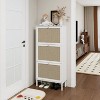 TIRAMISUBEST Farmhouse Shoe Cabinet - White Rattan, 3-Door Adjustable (23"W x 48"H) - 2 of 4