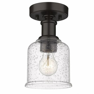 Rustic Bronze Globe Flush Mount with Clear Seedy Glass
