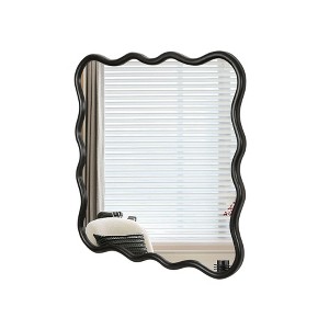 Dexmalle Black 36" x 36" Modern Wall Mounted Mirror with Lace Wave Frame - 1 of 4