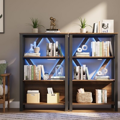 4-Tier LED Bookshelf - Industrial Open Display with Dimmable RGB Strip, Magic Ambient Light