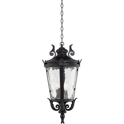 John Timberland Traditional Outdoor Ceiling Light Hanging Black Scroll 26 1/4" Clear Water Glass Damp Rated for Porch Entryway