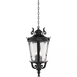 John Timberland Traditional Outdoor Ceiling Light Hanging Black Scroll 26 1/4" Clear Water Glass Damp Rated for Porch Entryway