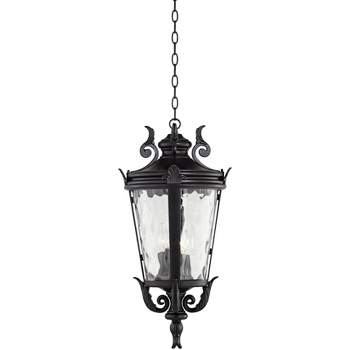John Timberland Casa Marseille Rustic Outdoor Hanging Light Black Scroll 26 1/4" Clear Water Glass Damp Rated for Post Exterior Barn Deck House Porch