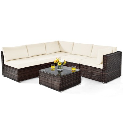 Tangkula 6pcs Wicker Patio Sectional Conversation Furniture Set With ...