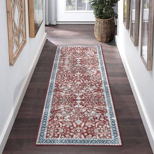 Machine Washable Area Rugs, Vintage Printed Accent Carpet with Non-Slip Backing, Stain-Resistant Oriental Floor Carpet - 1 of 4