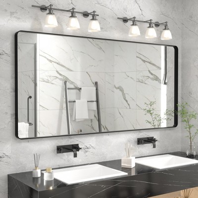 Apmir 60 in. W x 28 in. H Rectangular Aluminum Alloy Framed and Tempered Glass Wall Mirror in Matte Black